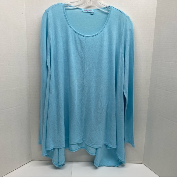 Fresh Produce Studio Tunic Blue Top Size M/L Handkerchief Hem Scoop Neck READ - Picture 1 of 8